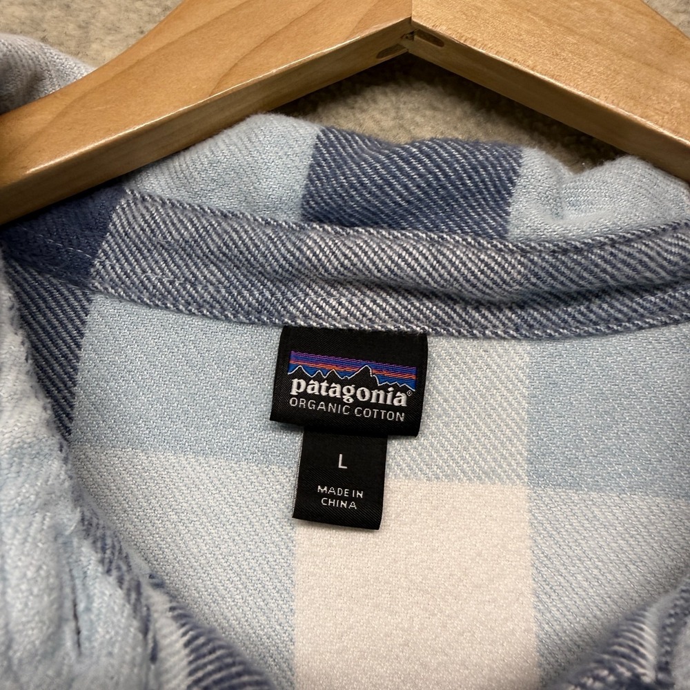 Patagonia Womens Fjord Flannel Shirt Woolly Blue Soft Organic Cotton Midweight L - Picture 2 of 7